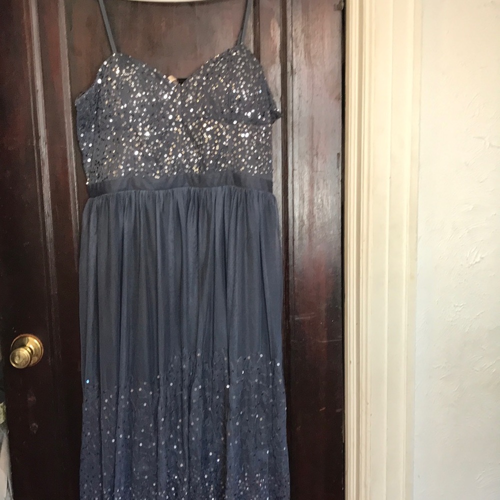 5.  Dark blue sequined embellished dress.
